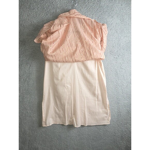 Anna Cate Veronica Dress S Peach Rose Gold V-Neck Ruffle Hem Metallic Stripe - Picture 6 of 10